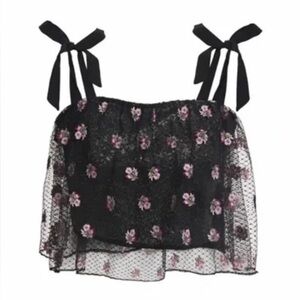 SALONI Jemi Black Sequin Embroidered Crop Top